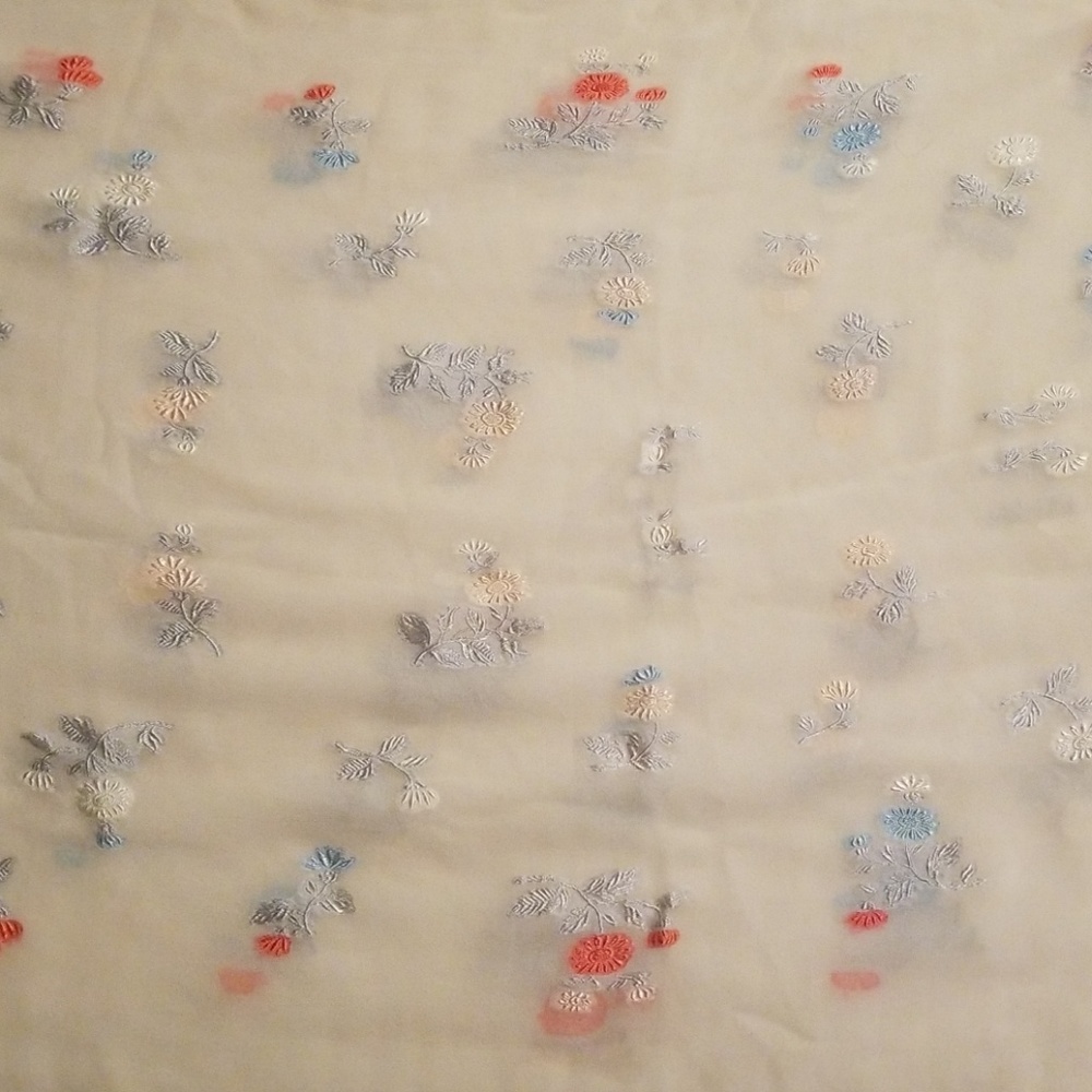 GORGEOUS Vintage Sheer Scarf w/ Stitched Flowers